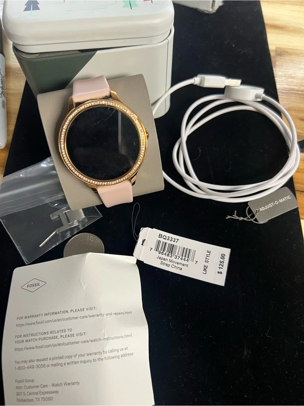 Fossil Pink Silicone Smartwatch with Rose Gold Crystal Bezel